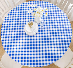 Blue-White Gingham Plaid Check Plastic for 5-Seat Table of 36-42’’ Diam