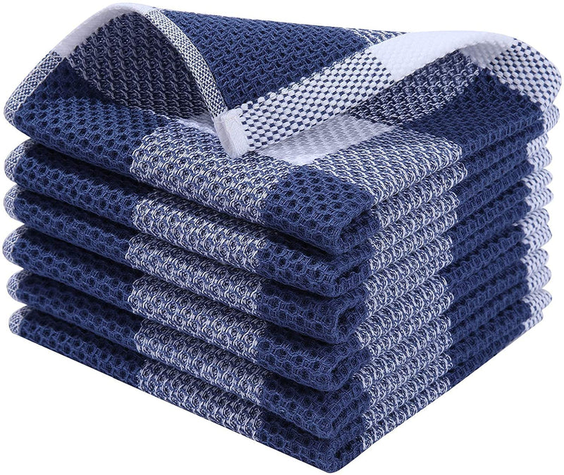 Dish Cloths for Washing Dishes, 12 x 12 Inches, White & Navy Blue