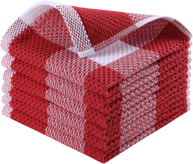 Dish Cloths, 12 x 12 Inches Red and white