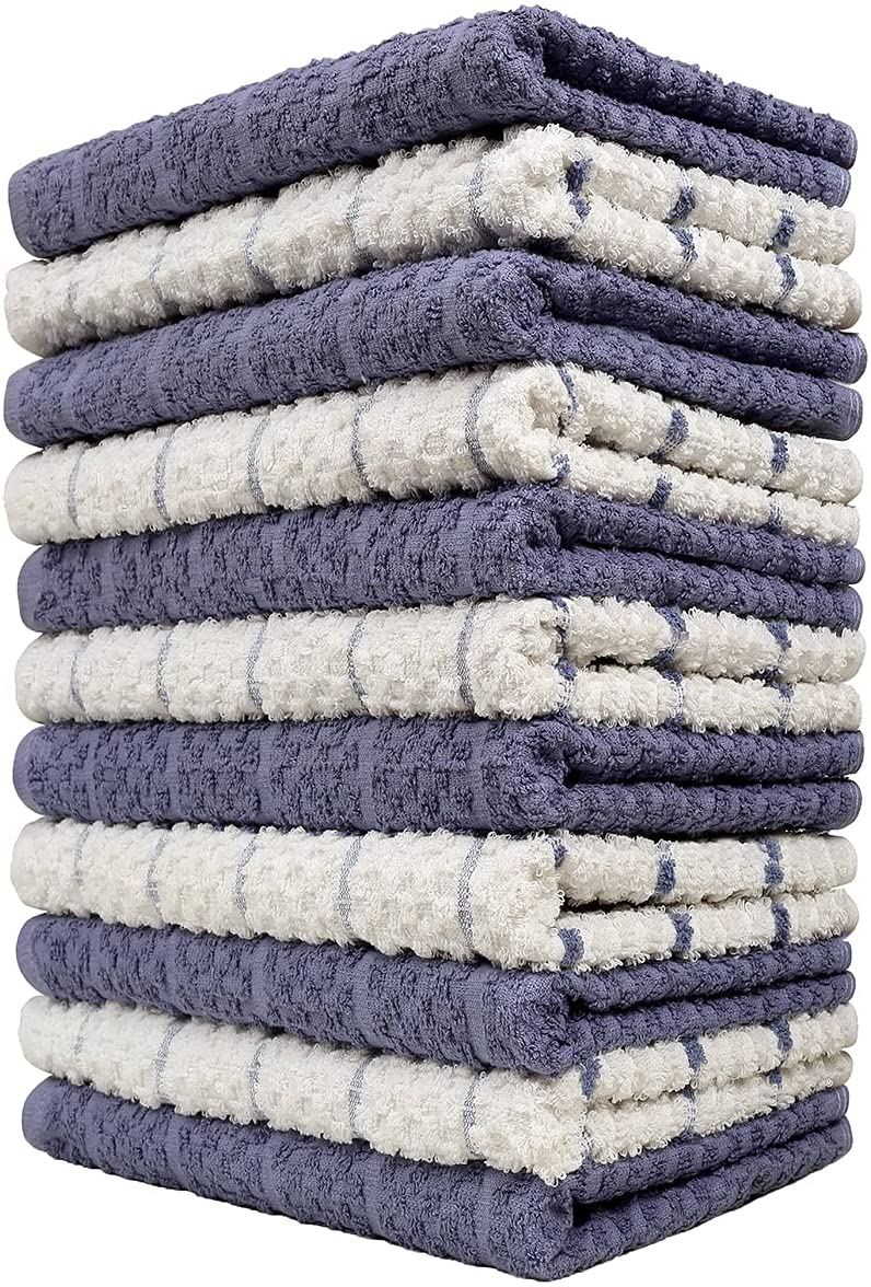 Kitchen Towels 15 x 25 Inch Cotton Pack of 12 Blue and white