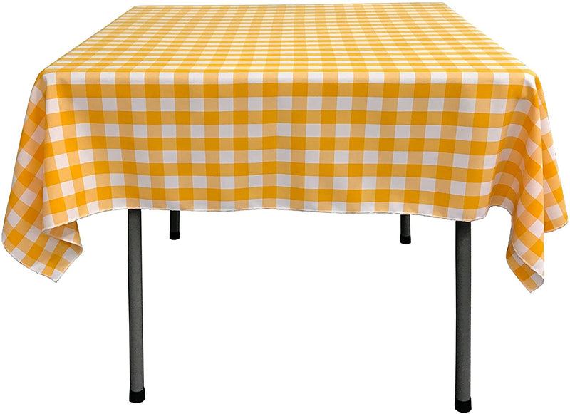 LA Linen Checkered Overlay Tablecloth, 58 by 58-Inch, Dark Yellow