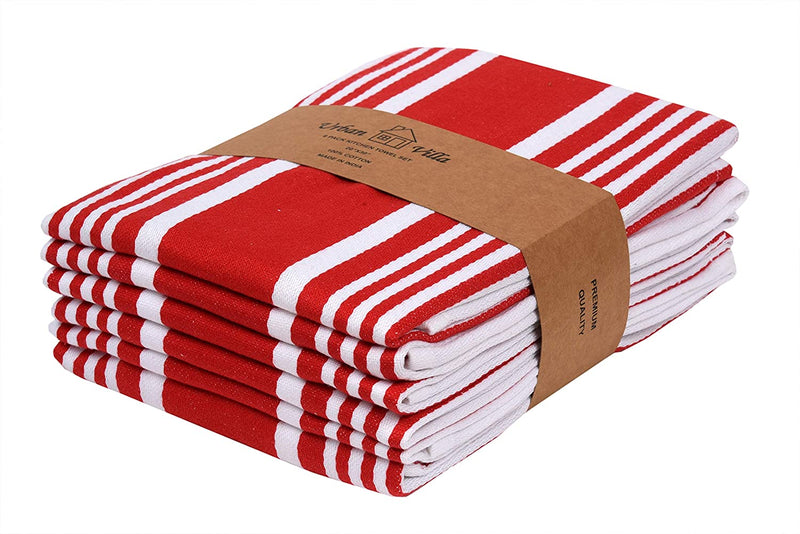 Set of 6 Kitchen Towels  100% Cotton Dish Towel 20X30 Inch Red and white