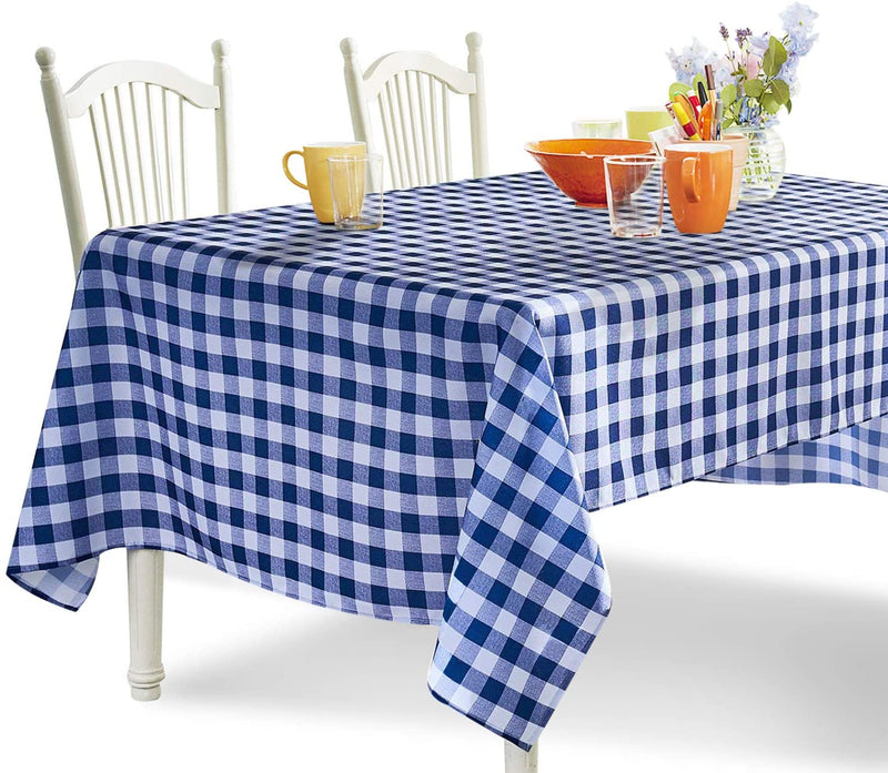 Navy Blue and White Checkered Tablecloth - YEMYHOM