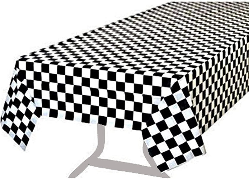 Pack of 3 Premium Plastic Checkered Flag Tablecloths Picnic Table Covers, Tablecovers Party Favor