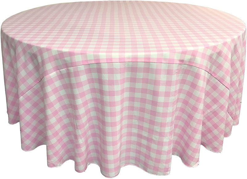 LA Linen Poly Checkered Round Tablecloth, 108-Inch, Pink/White