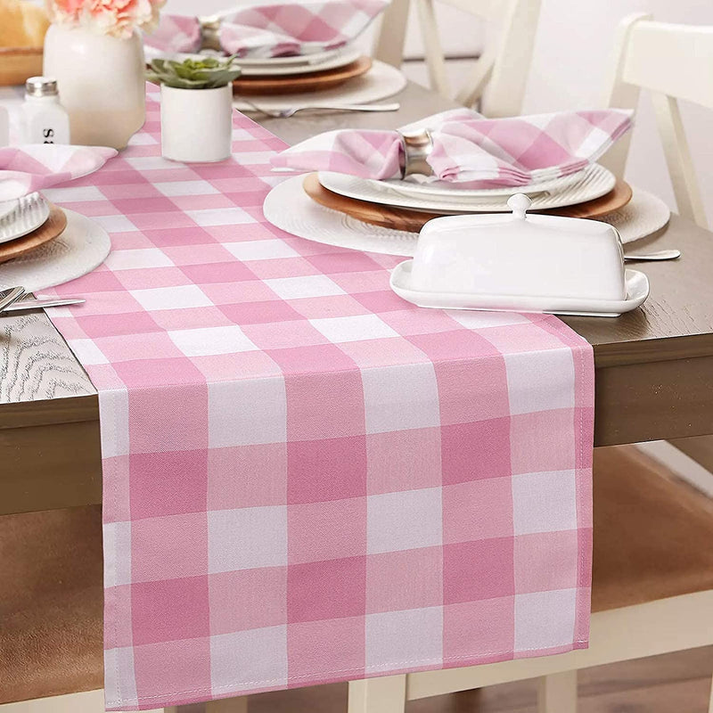 yuboo Valentine‘s Day Pink&White Buffalo Check Plaid Thickening Table Runner, Gingham 13 x 72 inch Durable Tablecloth Plaid,for Farmhouse Rustic Birthday Kitchen Tabletop Decorations.