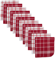 DII Waffle Weave Kitchen Collection, 100% Cotton, Dishcloth Set, Red 12 Piece Red and white