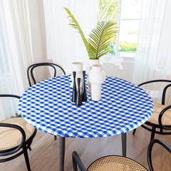 Visit the Sorfey Store Sorfey Vinyl Round Fitted Tablecloth Cover, Checkered Design blue and white