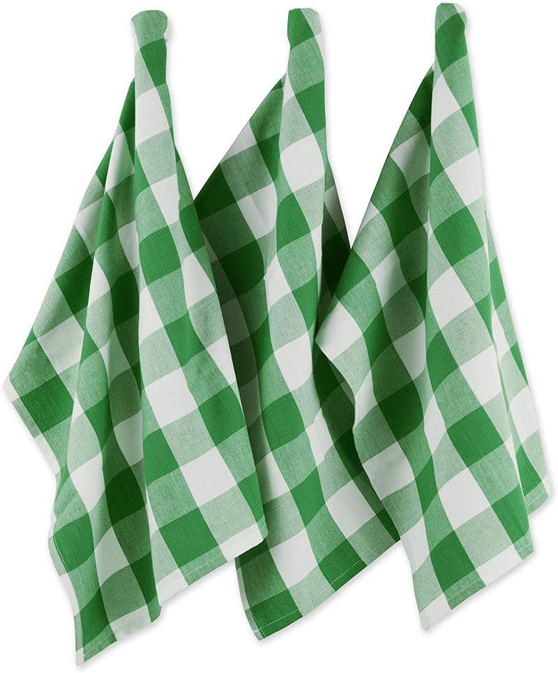 DII Buffalo Check Kitchen Collection,  Dishtowel Set, 20x30, Green & White, 3 Piece