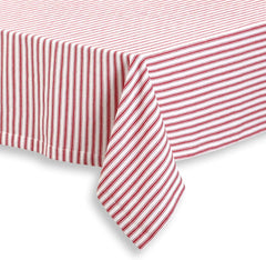 Cackleberry Home Red and White Ticking Stripe Woven Cotton Fabric Tablecloth, 52 x 70 Rectangular