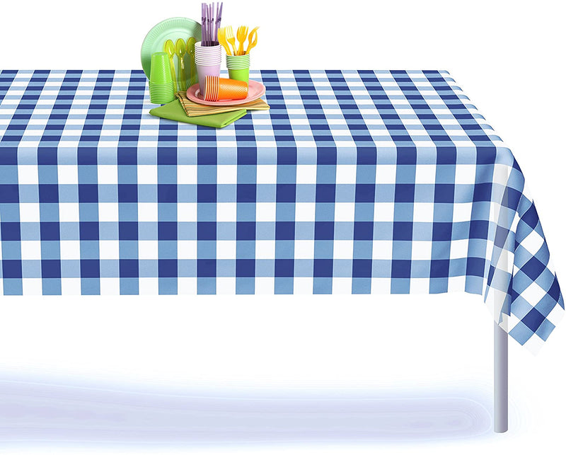 Blue and White Plastic Gingham Checkered Tablecloth 12 Pack, Rectangle - Grandipity