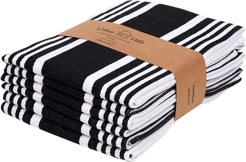 00% Cotton Dish Towel 20X30 Inch with Mitered Corners Trendy Stripes Black/White Bar Towels