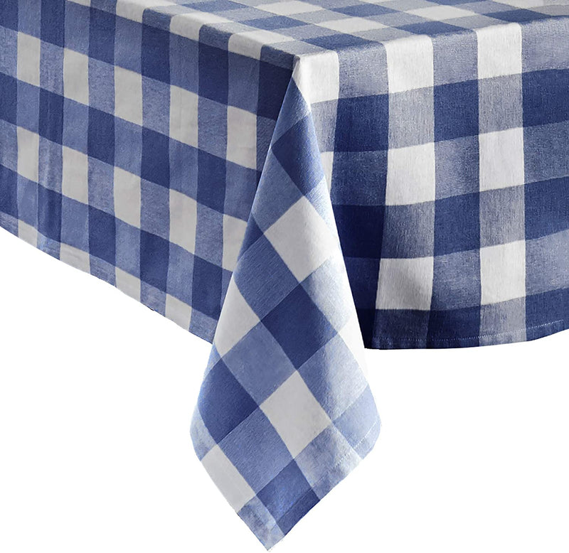 Blue and White Farmhouse Buffalo Check Tablecloth, 52" x 52" - Elrene Home Fashions