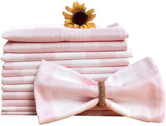 18 x 18 Inches Pink and White Checked Quality Dinner Napkins Set of 12