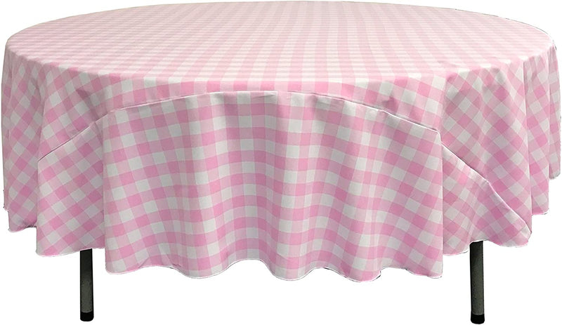 LA Linen Poly Checkered Round Tablecloth, 72-Inch, Pink/White