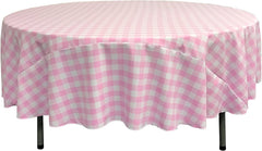 LA Linen Poly Checkered Round Tablecloth, 90-Inch, Pink/White