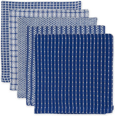 Cotton Kitchen Towels, Dishcloth Set, Assorted Blue, 5 Piece