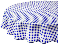 Blue and White Checkered Tablecloth Round