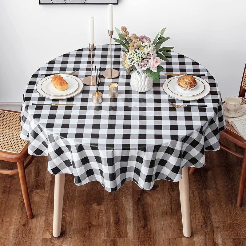 misaya 60" Round Tablecloth,black and white checkered