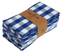 Dinner Napkins, 100% Cotton, Set of 12, Size 20X20 Inch, Blue/White