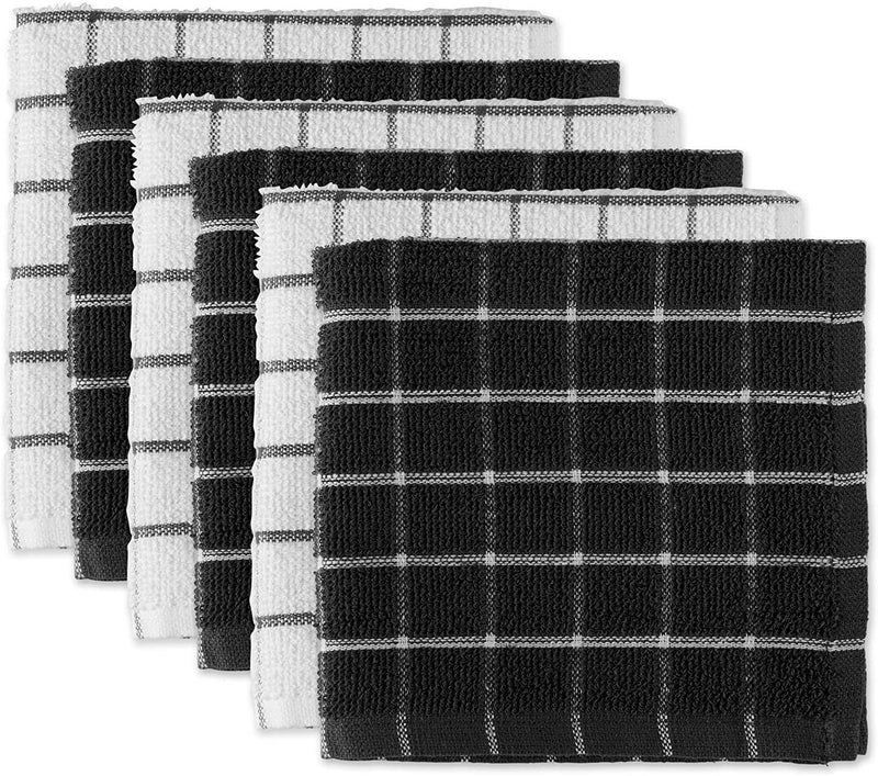 Windowpane Dishcloth Set, 12x12, Black, 6 Piece