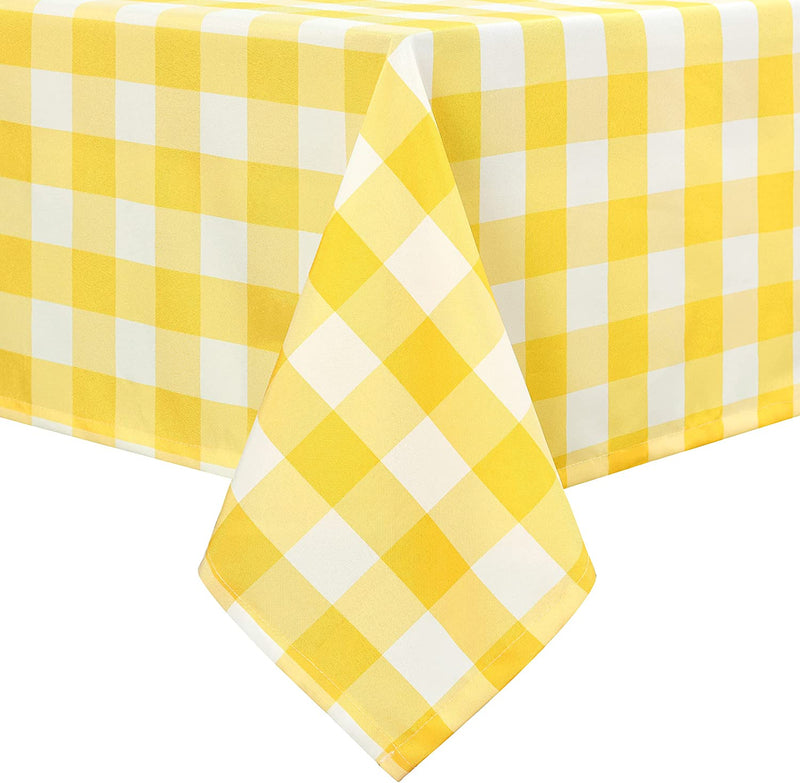 Hiasan 60 x 84 Inch Checkered Tablecloth Rectangle - Waterproof & Wrinkle Resistant Spring Table Cloth for Picnic, Dinner and Party, Washable Polyester Fabric, Yellow and White Gingham Pattern