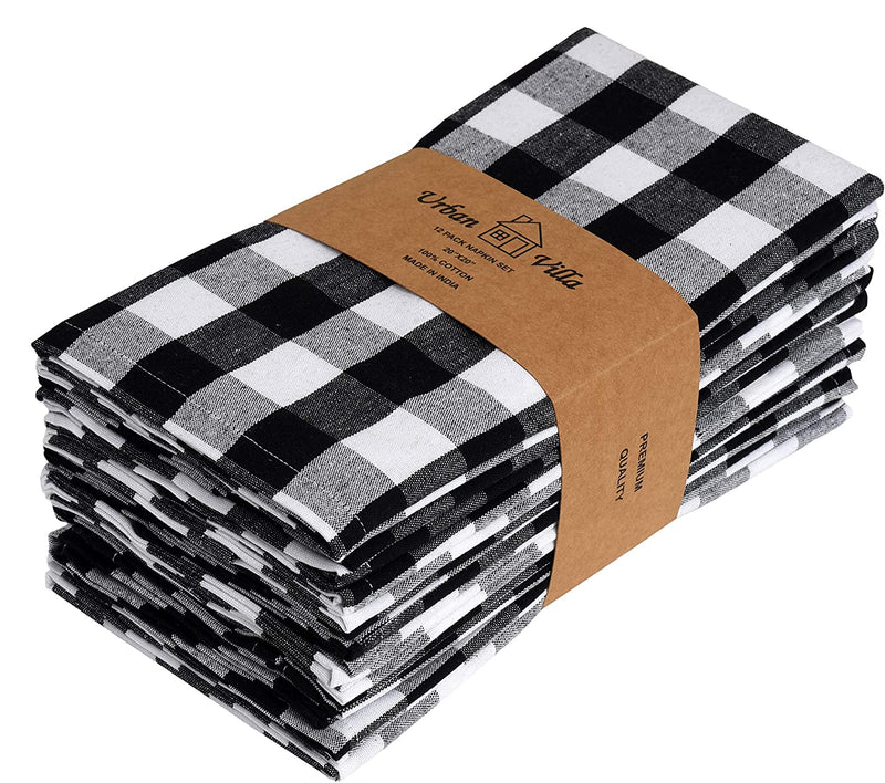 Urban 2, Size 20X20 IVilla Dinner Napkins, Cotton, Set of 1nch, Black/White dCloth Napkins