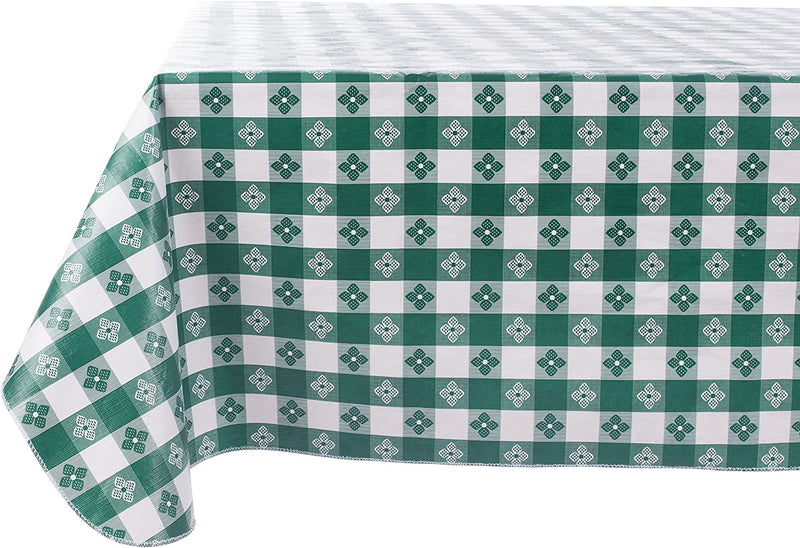 Yourtablecloth Checkered Vinyl Tablecloth with Flannel Backing for Restaurants, Picnics, Bistros, Indoor and Outdoor Dining (Green and White, 52X70 Rectangle/Oblong)