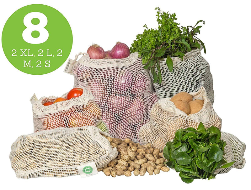 Cotton Mesh Bags for Vegetables - Organic Cotton Mart, Set of 8