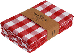 Set of 6 Kitchen Towels 20×30 Inch 100% Cotton Highly Absorbent Dish - Red/White