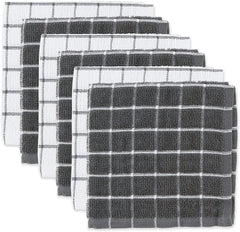 Dishcloth Set, 12x12, Gray, 6 Piece Black and white