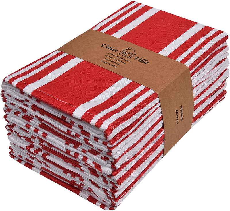 Set of 12 Dinner Napkins (20X20 Inch) 100% Cotton Red and white