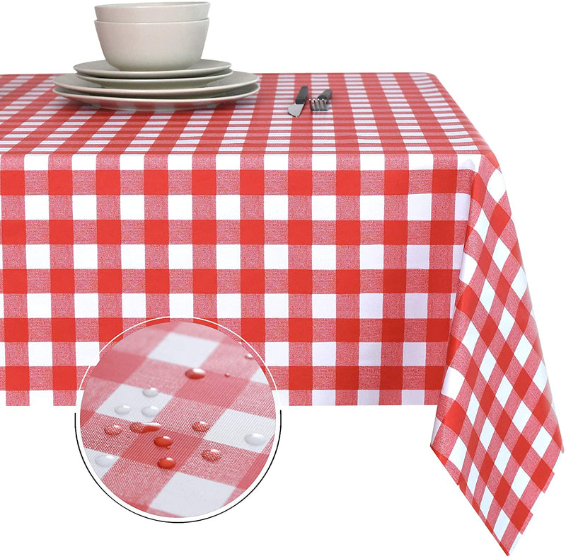 Obstal 100% Waterproof PVC Table Cloth, Oil-Proof Spill-Proof Vinyl Rectangle Tablecloth, , Red and White Checkered Pattern