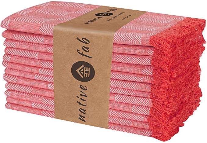 Dinner Napkins Set of 12 Cotton 18x18 Soft Red and white