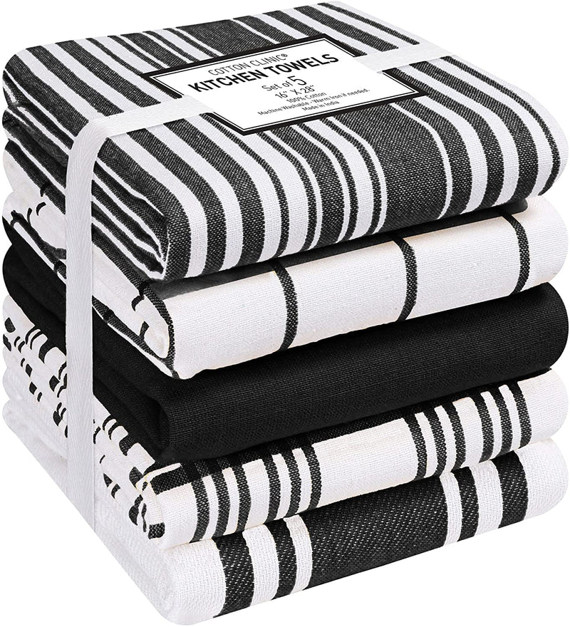 Dish Towels, Dish Cloths, Tea Towels and Cleaning Towels with Hanging Loop – 16x28 / Black White