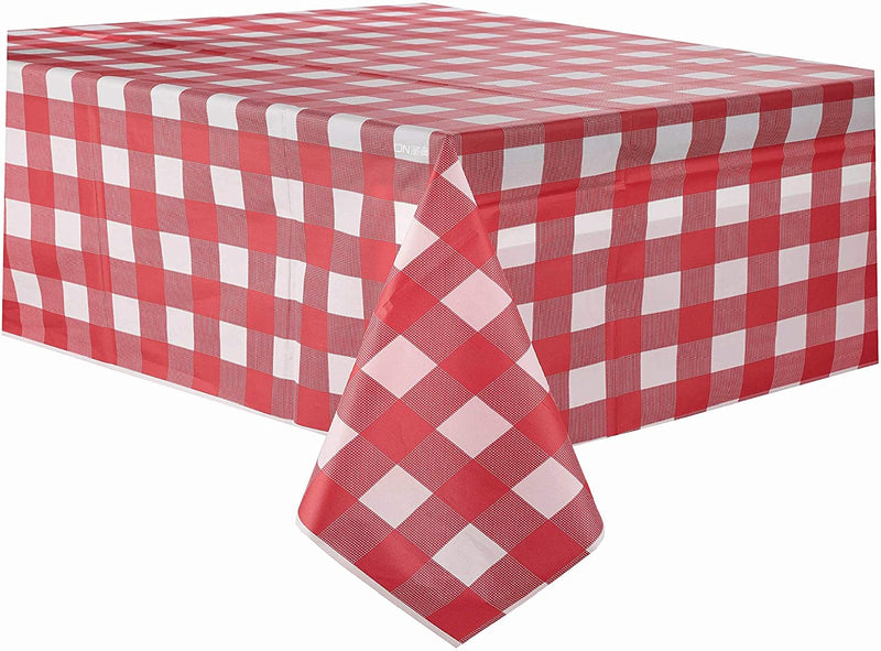 Red Gingham Checkered Plastic Tablecloth 3 Pack Disposable Table Covers Buffalo Plaid Table Cloth for Rectangle Tables