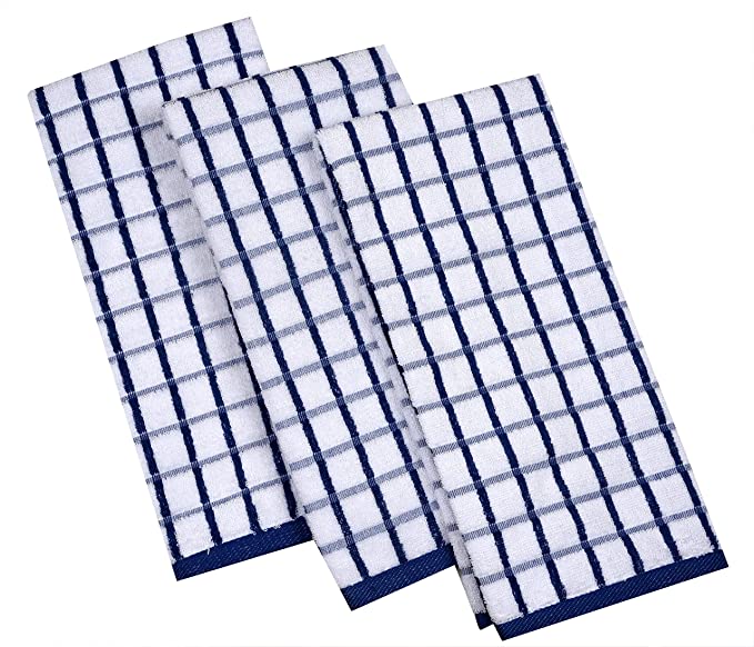 Kitchen Towels, 100% Cotton, Ultra Soft (Size: 20X30 Inch), Blue/White