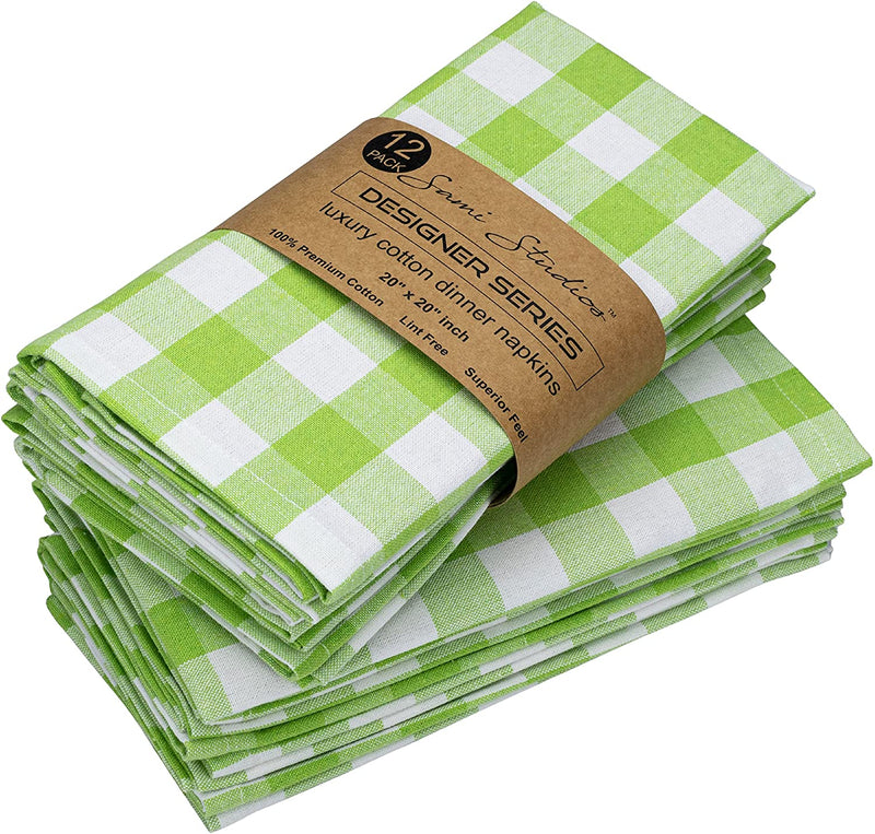 Green and white Cloth Napkins Made from Cotton Material for Home- 20x20 inch