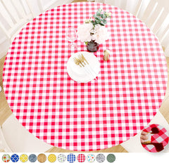 Red-White Gingham Plaid Check Plastic for 6-Seat Table of 43-56’’ Diam