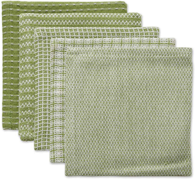 DII Everyday Kitchen Collection Assorted Dishcloth Set, 12x12, Antique Green, 5 Piece