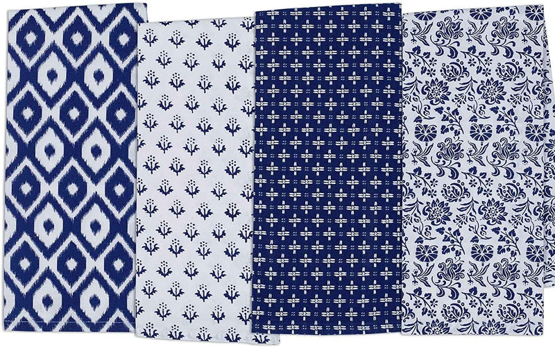 Cotton Dish Towels 18x28 Set of 4 Blue and white