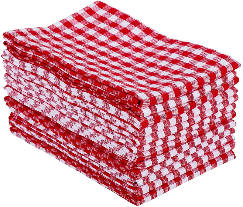 Dish Towels, 100% Natural Cotton, Set of 12 (18 x 28 Inches) Red and white