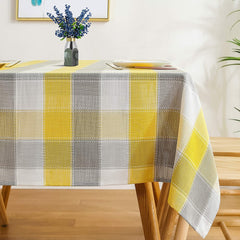 Yellow and White checkered Tablecloth