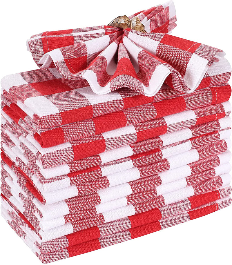 Napkin Gingham Plaid Check Fabric-18X18 Red White