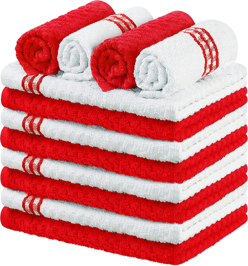 Dish Towels, Tea Towels and Bar Towels, (Pack of 12) (Red)