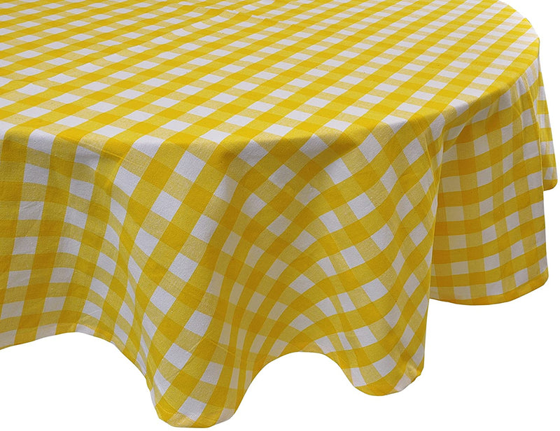 70" Round Yellow and White tablecloth