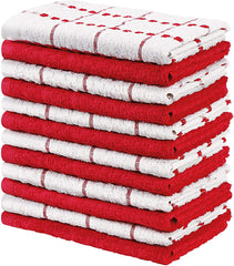 Kitchen Towels, Pack of 12, 15 x 25 Inches,  Red and white