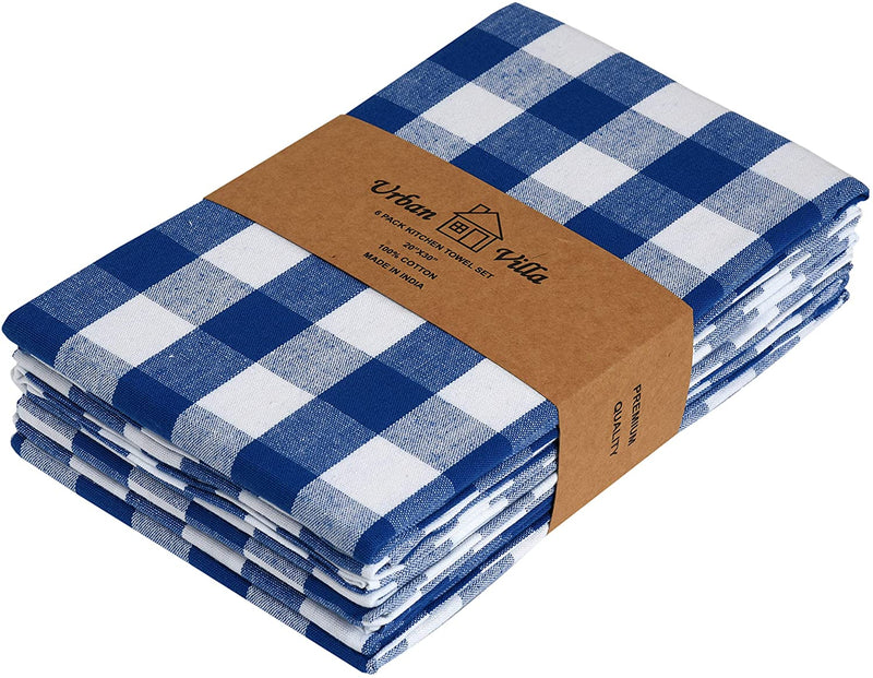 Set of 6 Kitchen Towels 20×30 Inch 100% Cotton Blue and white