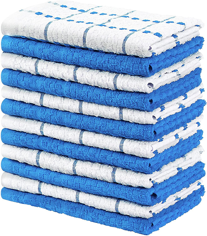 Kitchen Towels, Pack of 12, 15 x 25 Inches blue and white