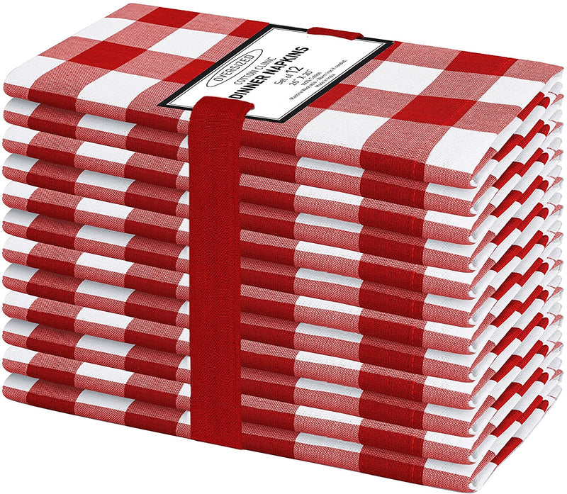 Cloth Dinner Napkins Pack of 12, 100% Cotton Red and white